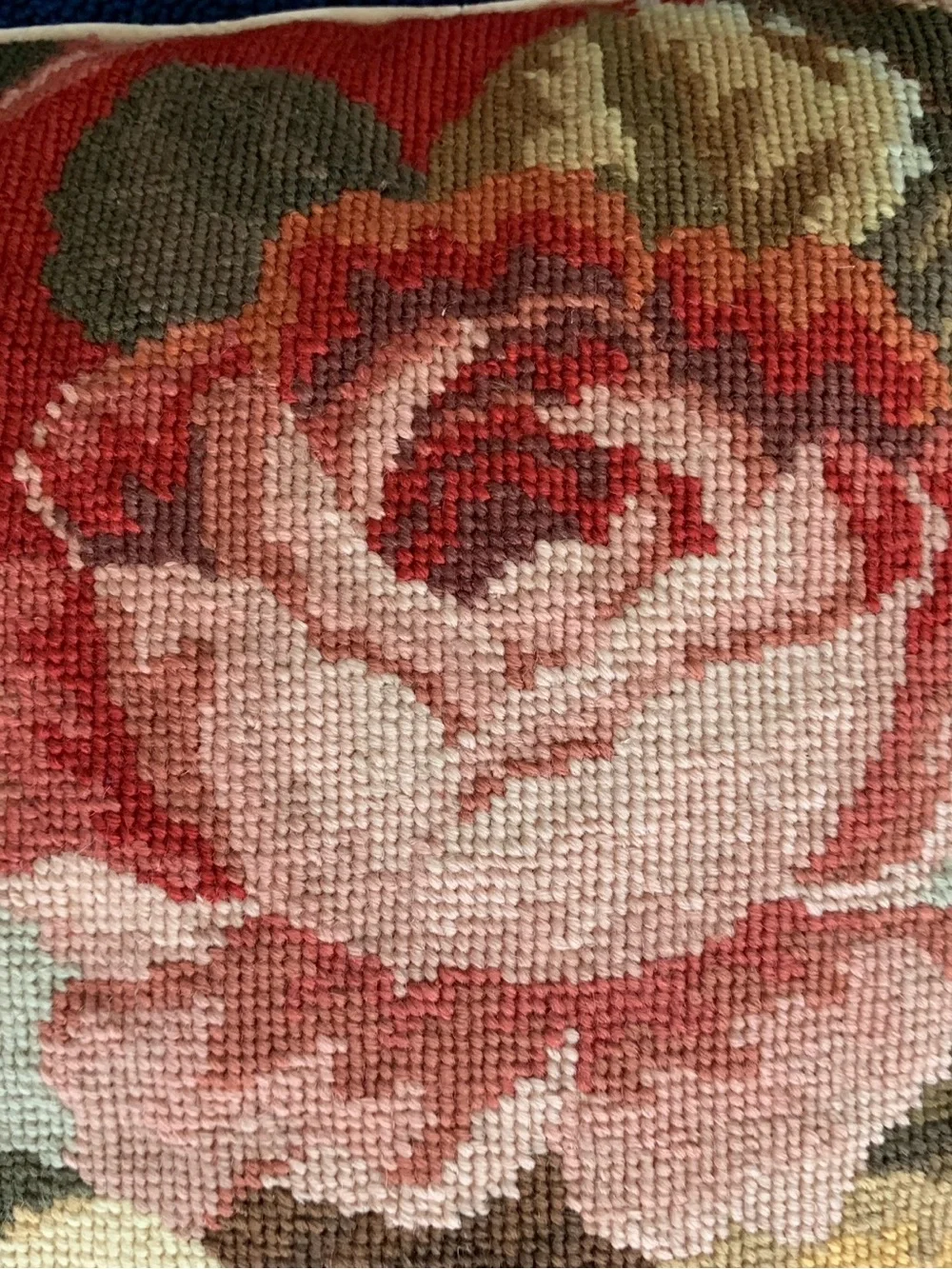 (2) VTG Floral Needlepoint Pillows 19” X 14”Velvet Backing Grandmacor